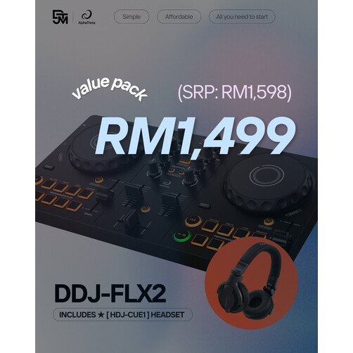DJ Bundle | DDJ-FLX2 Compact 2-channel DJ controller x HDJ-CUE1 Headphones